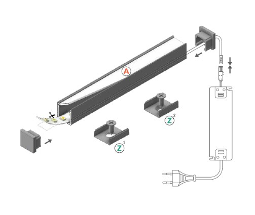 Profil LED aparent SMART 10, aluminiu neanodizat, lungime 2m, 12mm x 12mm + Dispersor Alb mat click [2]