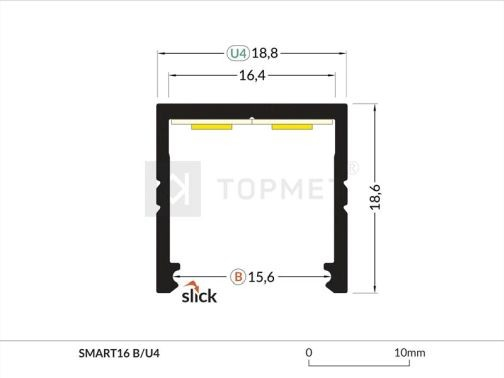 Profil LED aparent SMART 16, aluminiu neanodizat, lungime 2m, 18,8mm x 18,6mm + Dispersor alb mat click [4]