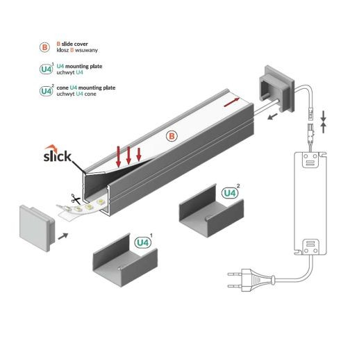 Profil LED aparent SMART 16, negru, lungime 2m, 18,8mm x 18,6mm + Dispersor alb mat click [2]