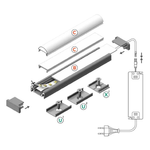 Profil LED aparent SURFACE 10, aluminiu neanodizat, lungime 2m, 20mm x 8mm + Dispersor alb mat click [2]