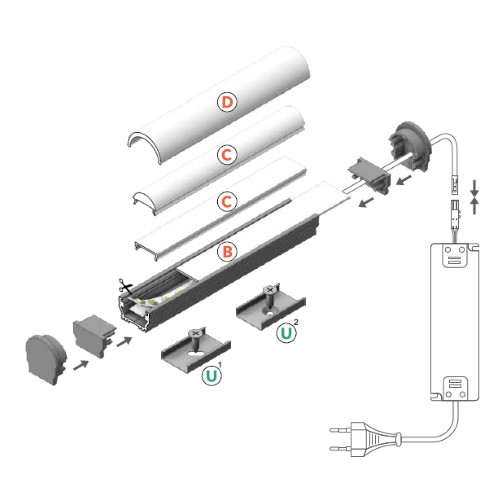 Profil LED aparent UNI 12, alb, lungime 2m, 17,8mm x 10,8mm + Dispersor alb mat click [2]