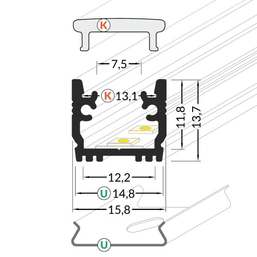 Profil LED de pardoseală FLOOR12, aluminiu anodizat, lungime 2m, 13,7mm x 15,8mm [3]