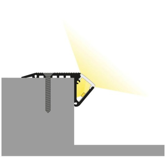 Profil LED de trepte UP-BOLD12, negru, lungime 2m, 58,9mm x 27,5mm + Dispersor alb mat [2]