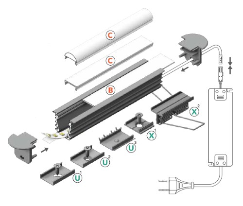 Profil LED încastrat DEEP 10, aluminiu anodizat, lungime 2m, 19mm x 23,4mm + Dispersor alb mat click [2]