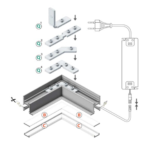 Profil LED încastrat FRAME 14, alb, lungime 2m, 33,4mm x 17,4mm + Dispersor alb mat click [2]