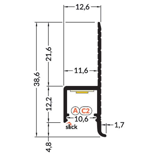 Profil LED încastrat OMNI 10, aluminiu anodizat, lungime 2m, 12,6mm x 38,6mm + Dispersor alb mat click [4]