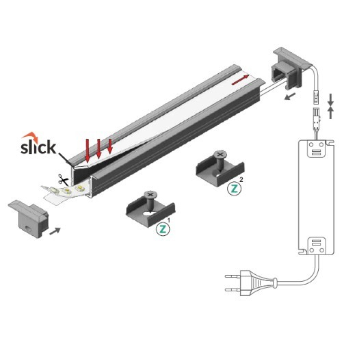Profil LED încastrat SMART IN 10, aluminiu anodizat, lungime 2m, 18,8mm x 12mm + Dispersor alb mat click [2]