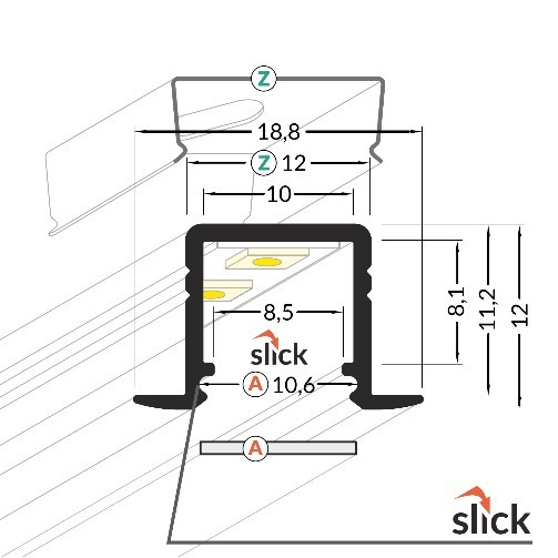 Profil LED încastrat SMART IN 10, aluminiu anodizat, lungime 2m, 18,8mm x 12mm + Dispersor alb mat click [3]