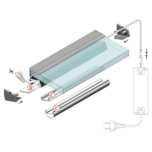 Profil LED pentru sticlă EDGE 10, aluminiu neanodizat, lungime 2m, 22,5mm x 15,6mm  [2]
