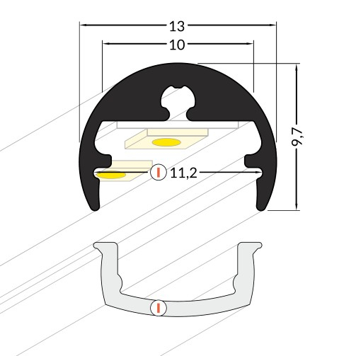 Profil LED pentru vitrine PEN 8, aluminiu anodizat, lungime 2m, 13mm x 9,7mm [3]