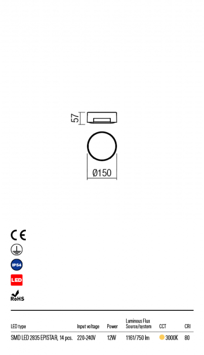 R90004 Aplica REDO SKOR LED 13W 752lm 3000K IP54 Aluminiu turnat dark brown CRI 80 [2]