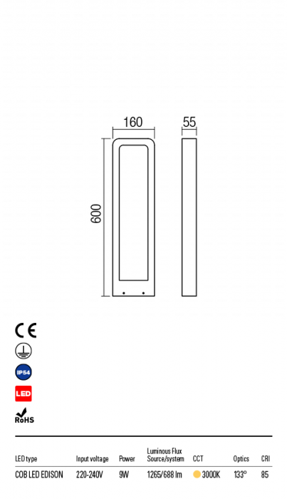 R90014 Stalpisor REDO RADEON LED 9W 716lm 3000K IP54 Aluminiu turnat dark brown CRI 85 [2]