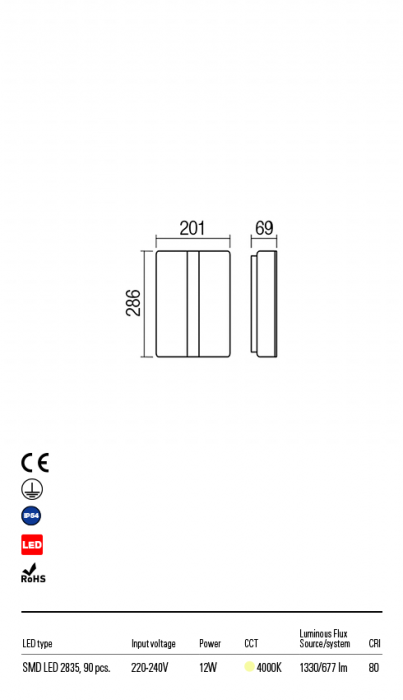 R90026 Aplica REDO BREDA LED 13W 677lm 4000K IP54 Aluminiu turnat dark brown CRI 80 [2]