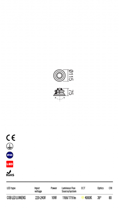 R90033 Spot de incastrat  XENO LED 7W 717lm 4000K IP65 Aluminiu turnat MATT WHITE CRI 80 [2]