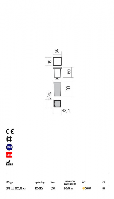 R90040 Spot de incastrat  XPI LED 3W 40lm 3000K IP65 Aluminiu turnat sand white CRI 80 [2]