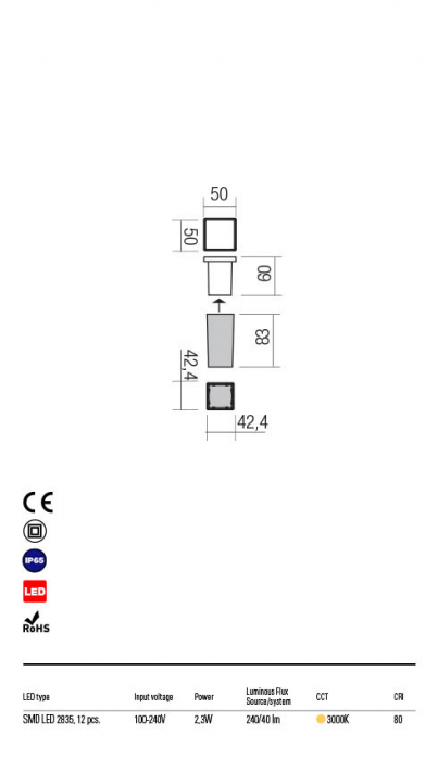 R90041 Spot de incastrat  XPI LED 3W 40lm 3000K IP65 Aluminiu turnat sand black CRI 80 [2]