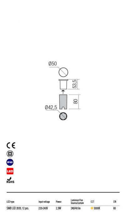 R90042 Spot de incastrat  XPI LED 3W 40lm 3000K IP65 Aluminiu turnat sand white CRI 80 [2]