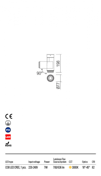 R90066 Miniproiector REDO EAGLE LED 7W 636lm 3000K IP54 Aluminiu turnat Dark Grey CRI 82 [2]