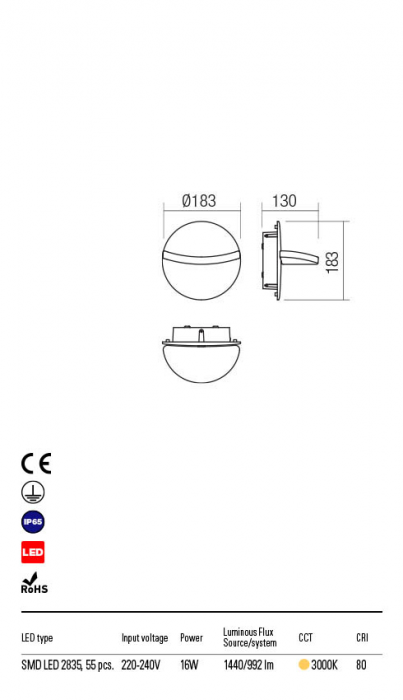 R90067 Aplica REDO GIMBAL LED 14W 992lm 3000K IP65 Aluminiu turnat matt white  CRI 80 [2]