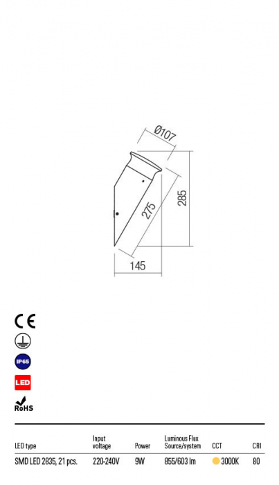 R90073 Aplica REDO ALGON LED 8W 565lm 3000K IP65 Aluminiu turnat dark grey CRI 80 [2]