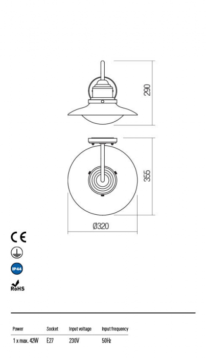 R90093 Aplica  ELIO E27 1 x 42W IP44 Aluminiu turnat dark grey [2]