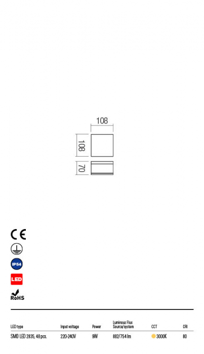R90108 Plafoniera REDO AKRON LED 9W 700lm 3000K IP54 Aluminiu turnat matt white-square CRI 80 [2]