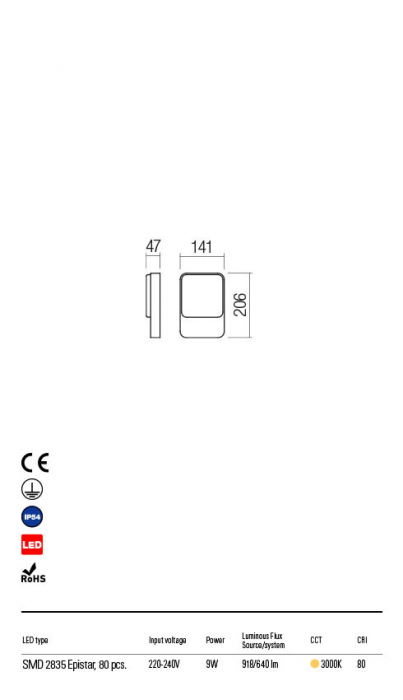 R90129 Aplica REDO COLIN LED 9W 640lm 3000K IP54 Aluminiu turnat dark grey CRI 80 [2]