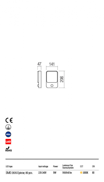 R90131 Aplica REDO COLIN LED 9W 640lm 3000K IP54 Aluminiu turnat white CRI 80 [2]
