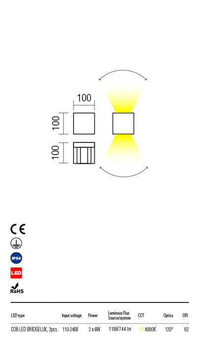 R90175 Aplica REDO VARY LED 2X6W 690lm 4000K IP54 Aluminiu Turnat Mat White Optics 0/90° CRI 82 [2]