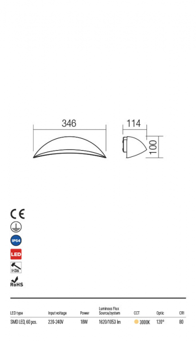 R90235 Aplica REDO PALMA LED 18W 1053lm 3000K IP54 Aluminiu turnat DARK GREY CRI 80 [2]