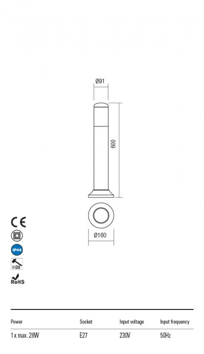 R90240 Stalpisor  PENCIL E27 1 x 28W IP44 Aluminiu turnat BLACK [2]