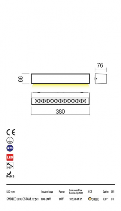 90251 Aplica REDO AROOS LED 14W 644lm 3000K IP65 Aluminiu Turnat Dark grey Optics 100° CRI 80 [2]