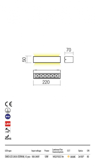 R90256 Aplica REDO AROOS LED 12W 862lm 3000K IP65 Aluminiu Turnat Sand white Optics 2x100° CRI 80 [2]