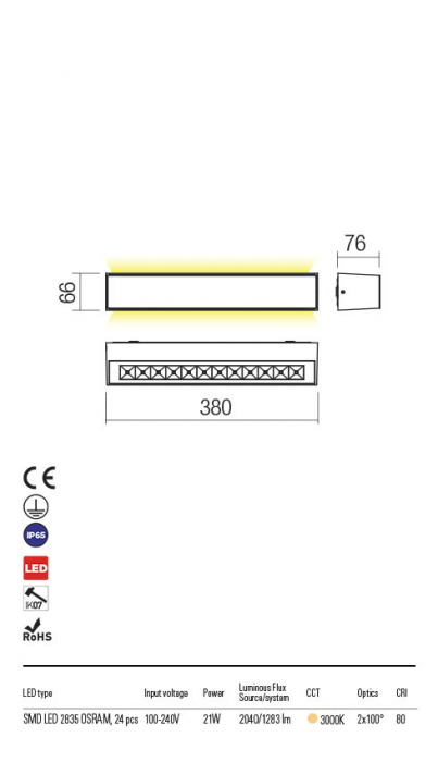 R90259 Aplica REDO AROOS LED 21W 1283lm 3000K IP65 Aluminiu Turnat Sand white Optics 2x100° CRI 80 [2]