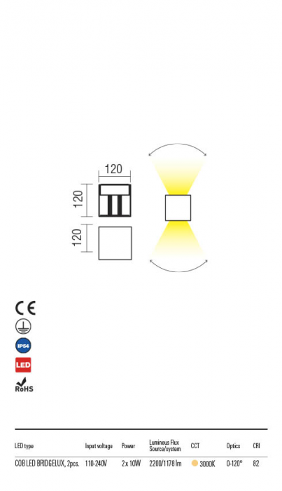 R90298 Aplica REDO VARY LED 2X10W 978lm 3000K IP54 Aluminiu Turnat Dark Brown Optics 0/90° CRI 82 [2]