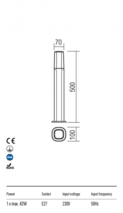 R9075 Stalpisor REDO CRAYON E27 1 x 42W IP44 Aluminiu turnat [2]