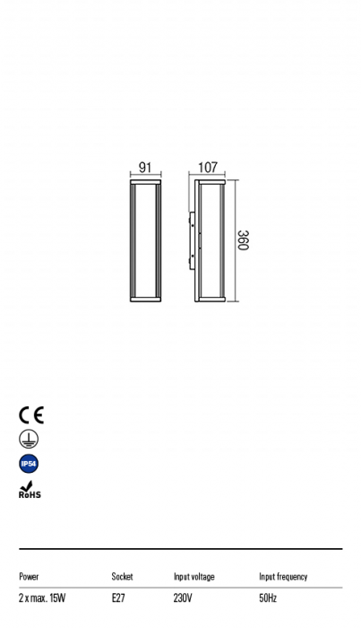 R9104 Aplica REDO VITRA E27 2 x 15W IP54 Aluminiu turnat [2]