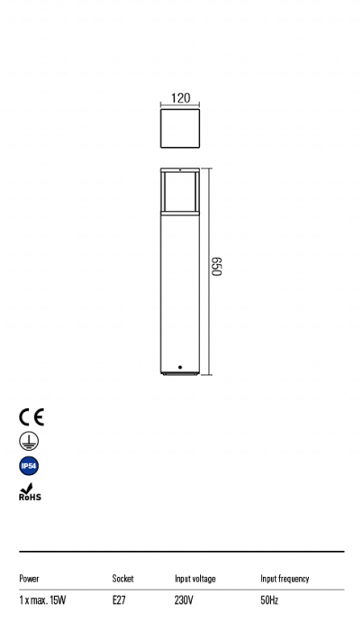 R9110 Stalpisor REDO VITRA E27 1 x 15W IP54 Aluminiu turnat [2]