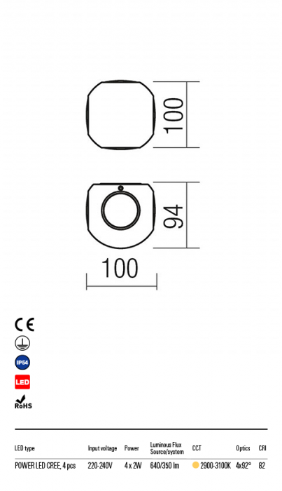 R9169 Aplica REDO MILESTONE LED 6,5W 350lm 2900-3100K IP54 Aluminiu turnat DARK GREY CRI 82 [2]