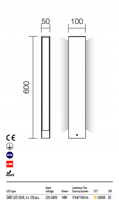 R9463 Stalpisor REDO TWIN LED 17W 1100lm 3000K IP65 Aluminiu turnat Dark grey CRI 82 [2]