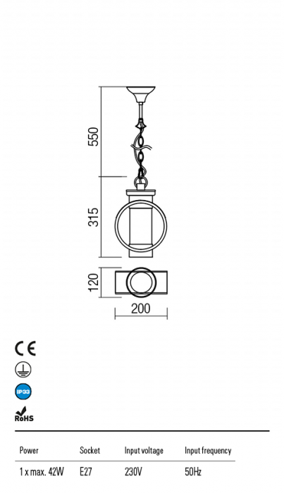 R9572 Suspensie  COMPASS  E27 1 x 42W IP23 Aluminiu turnat coffee [2]