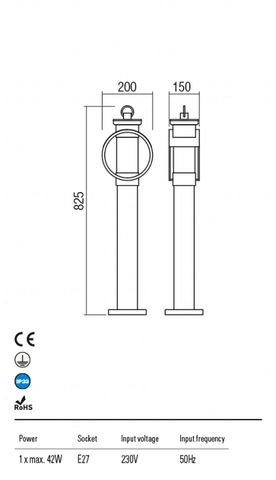 R9573 Stalpisor  COMPASS  E27 1 x 42W IP33 Aluminiu turnat coffee [2]