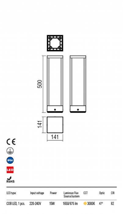 R9578 Stalpisor REDO TOWER LED 15,8W 875lm 3000K IP54 Aluminiu turnat dark grey CRI 82 [2]