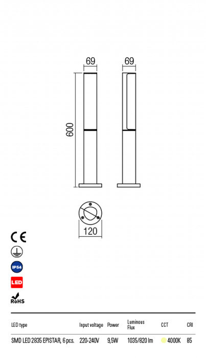 R9589 Stalpisor REDO TROLL LED 9,5W 820lm 4000K IP54 Aluminiu turnat dark grey CRI 85 [2]