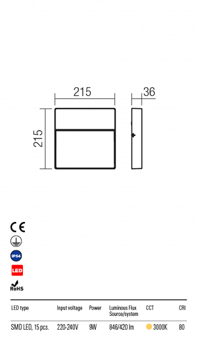 R9627 Aplica  EVEN LED 9W 420lm 3000K IP54 Aluminiu turnat MAT WHITE CRI 80 [2]