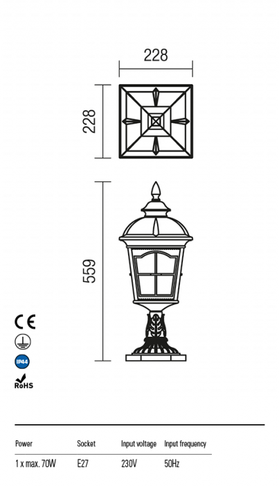 R9652 Stalpisor  YORK E27 1 x 70W IP44 Aluminiu turnat [2]