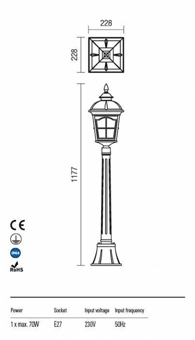 R9653 Stalpisor  YORK E27 1 x 70W IP44 Aluminiu turnat [2]