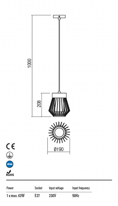 R9846 Suspensie  TITTI E27 1 x 42W IP44 Aluminiu turnat dark brown [2]