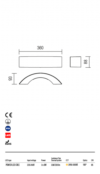 R9902 Aplica REDO ECLIPSE LED 6W 340lm 2850-3000K IP54 Aluminiu turnat MAT WHITE CRI 85 [2]