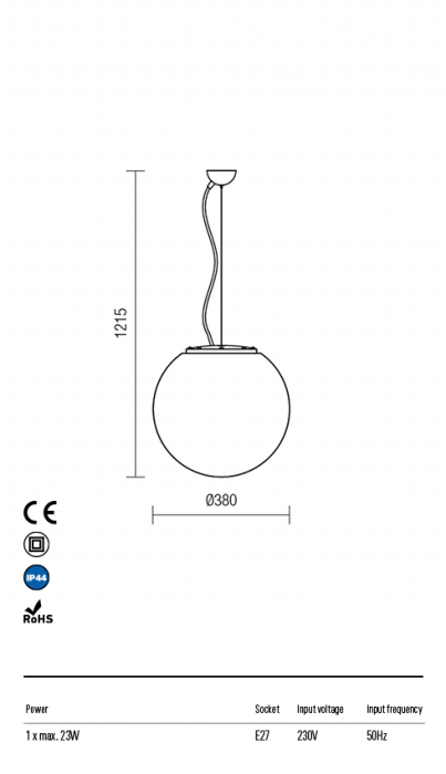 R9974 Suspensie  BALOO E27 1 x 23W IP44 Aluminiu turnat [2]